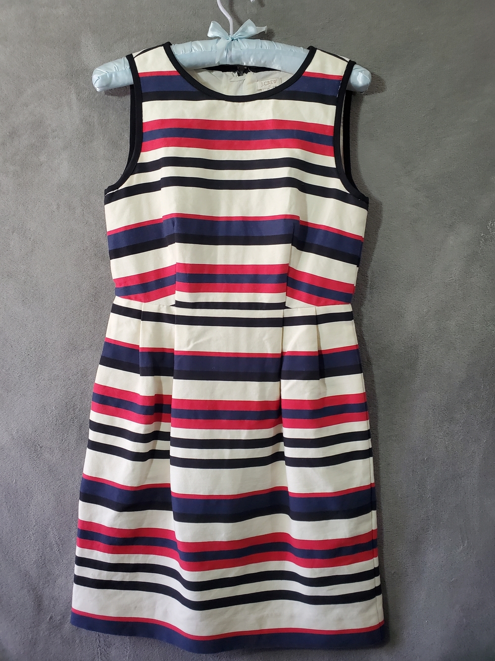 J Crew Sleeveless Striped Sheath Dress in White, Navy & Pink